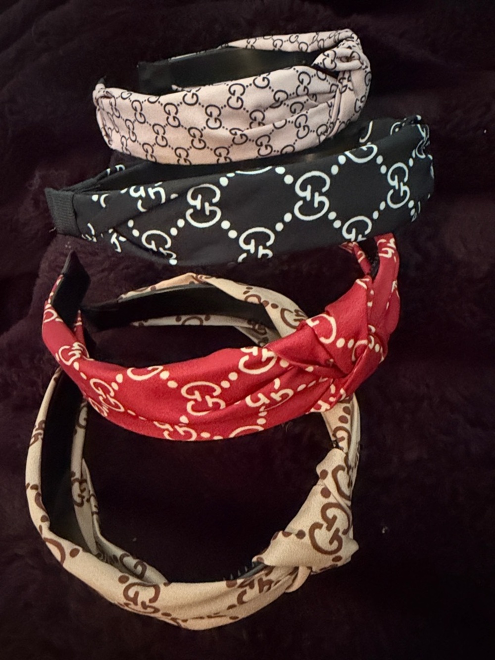 Designer-Style Red Knotted Headband with Monogram Print